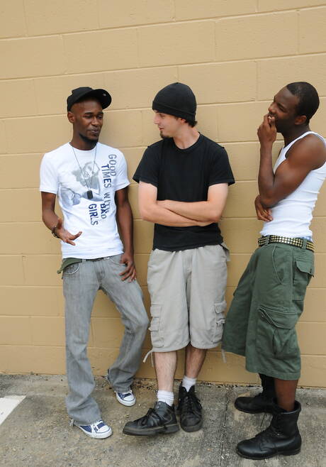 Nasty buddies Ace London, Blaque Rodd and Intrigue in interracial groupsex outside