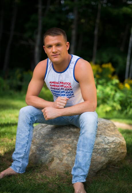 Hot americans, beefy Andrew Fitch and well-built Brandon Wilde jerk off cock outdoor