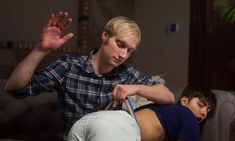 Nice american buddies pretty boy Angel Rivera and tough guy Max Carter in ass spanking session