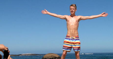 Hungarian strongman Arne Coen and czech hot twink Milan Sharpe have anal sex on the beach