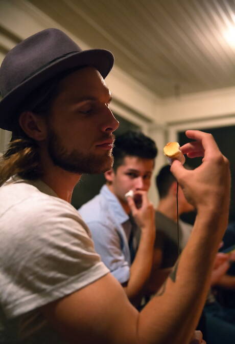 Levi, Liam, Michael Milano, Ricky, Tayte Hanson in male gangbang outside