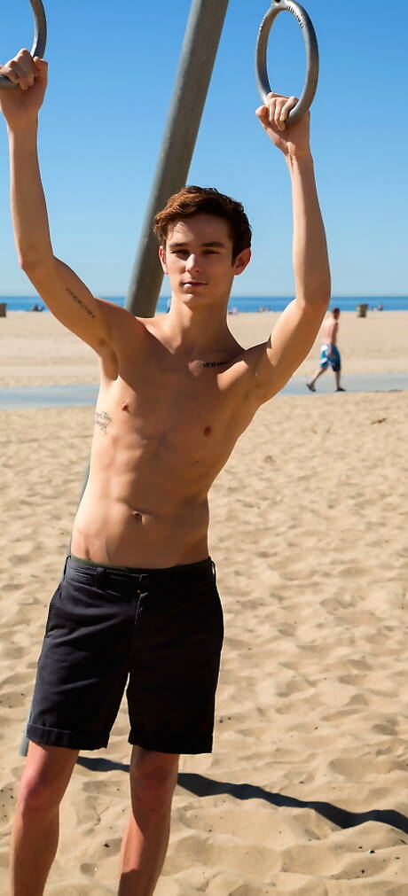 Young dude Kody Stewart and latin tough guy Topher Dimaggio make a love on beach