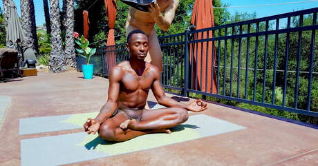 Hot americans, hunk Miller Axton and stud Carter Woods fuck interracial ass after sucking cock outdoor