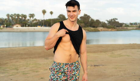 Tough guy Jaxon Kingston and hunk Thomas Johnson sucking and screwing each other on beach