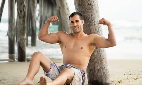 Tough guy Randy and american hunky guy Parker Nash drilling an ass on the beach