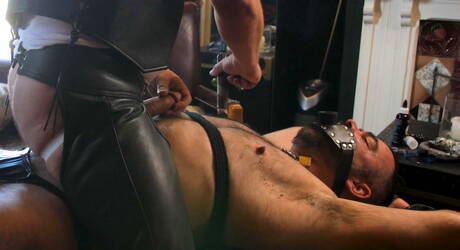 American hot bear Kristofer Weston and english beefy Dolan Wolf in bdsm porn scene