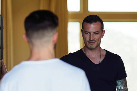 Famous americans, beefy Casey Everett and strong bull Derek Kage make a love outdoor