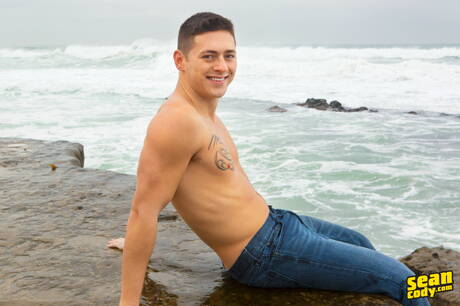 Stud Lane and czech young boy Timothy Nixon make a love after ocean beach walking