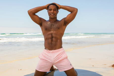 Beefy Lane and husky guy Landon in interracial bang after beach