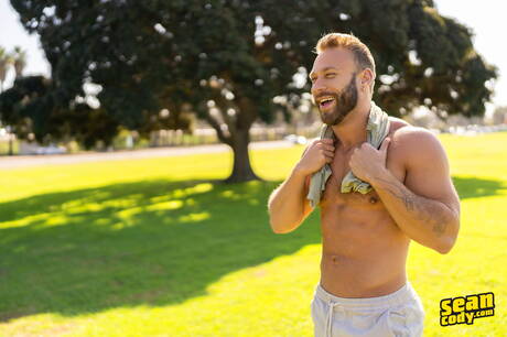 Stud Brogan and strongman Phoenix in hot ass fuck action outdoor