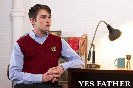 Hot american guys twink Father Fiore and young boy Mason Anderson in ass spanking session