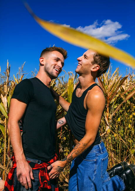 Two american guys twink Lane Colten and beautiful boy Theo Brady sucking and fucking each other outside