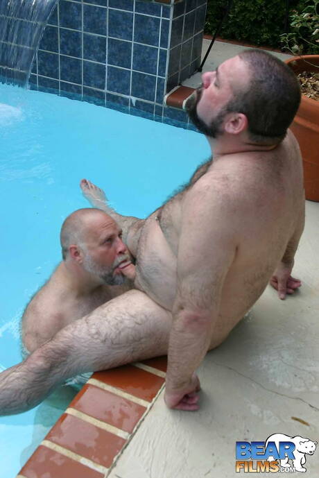 Attractive boy Cajun Bear and sexy stud Wayne Daniels have anal sex at the pool