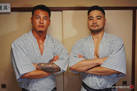 Asian beefcake Rikiya and superstud Rio fuck ass after sucking cock